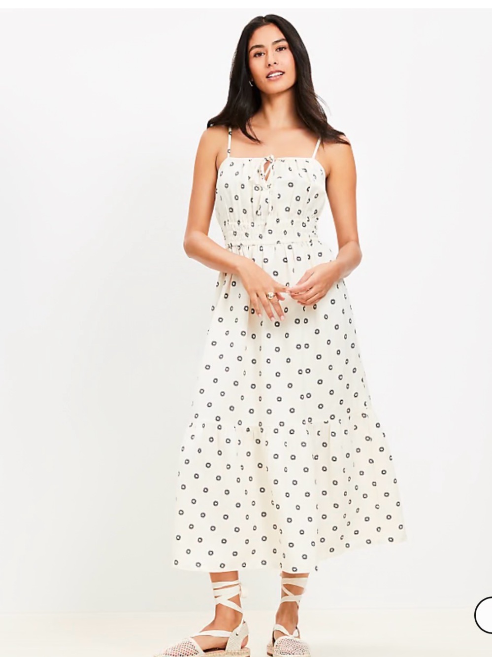NWT LOFT Dotted Tie Linen Blend Strappy Midi Dress